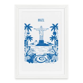 Christ Rio Tropical Island Blue - Affiche encadrée (27 × 37 cm) - blanc - Devant