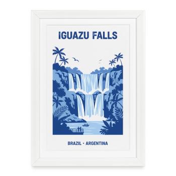 Iguazu Falls Blue Waterfall Design - Framed poster (27 × 37 cm) - white - Front