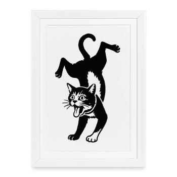 Cat Silhouette Jump - Framed poster (27 × 37 cm) - white - Front