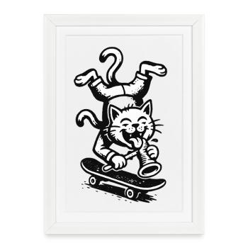 Art urbain de style Banksy des Cats - Affiche encadrée (27 × 37 cm) - blanc - Devant