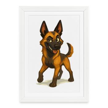 Naughty Malinois Cartoon Dog - Framed poster (27 × 37 cm) - white - Front