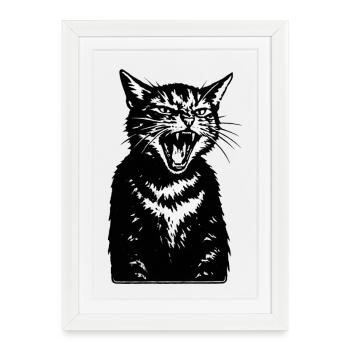 Screaming Cat Silhouette - Framed poster (27 × 37 cm) - white - Front