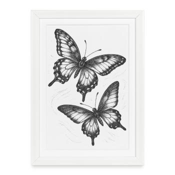 Des papillons vintage délicats dans un style élégant - Affiche encadrée (27 × 37 cm) - blanc - Devant