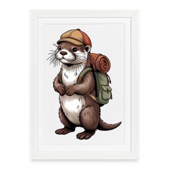 Otter hiker with backpack - Framed poster (27 × 37 cm) - white - Front