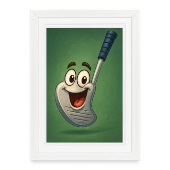 Club de golf heureux avec visage - Affiche encadrée (27 × 37 cm) - blanc - Devant