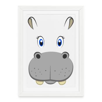 Cute Cartoon Hippopotamus Face Hippo Safari Animal - Framed poster (27 × 37 cm) - white - Front