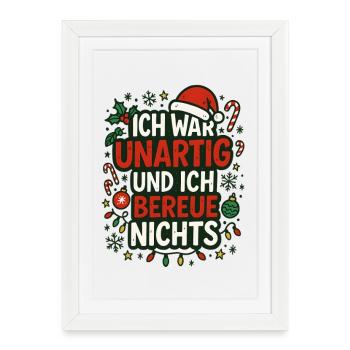 Vilain et je ne regrette rien – dire Noël - Affiche encadrée (27 × 37 cm) - blanc - Devant