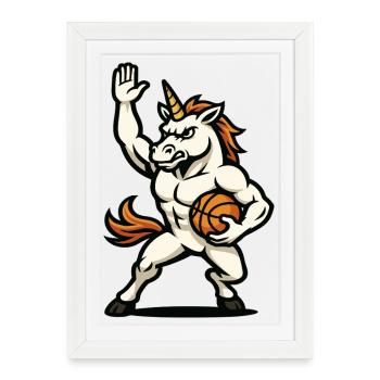 Basketball Unicorn Warrior - Framed poster (27 × 37 cm) - white - Front