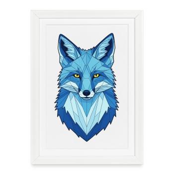 Tête de loup géométrique bleue - Affiche encadrée (27 × 37 cm) - blanc - Devant