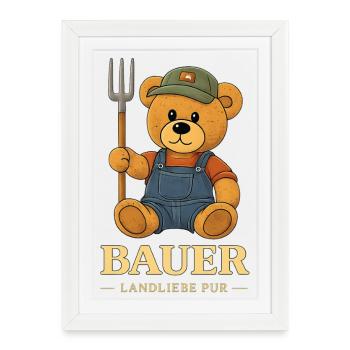 T-shirt fermier – Amour pur de la campagne avec l’ours du fermier - Affiche encadrée (27 × 37 cm) - blanc - Devant