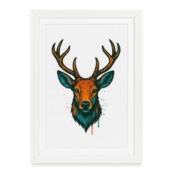 Art néon de tête de cerf - Affiche encadrée (27 × 37 cm) - blanc - Devant
