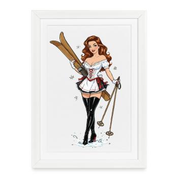 pin-up de ski en dirndl - Affiche encadrée (27 × 37 cm) - blanc - Devant