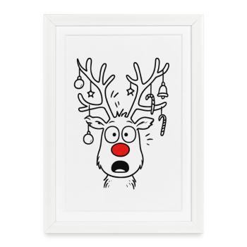 Cerf Rudolph Joyeux Noël doux - Affiche encadrée (27 × 37 cm) - blanc - Devant