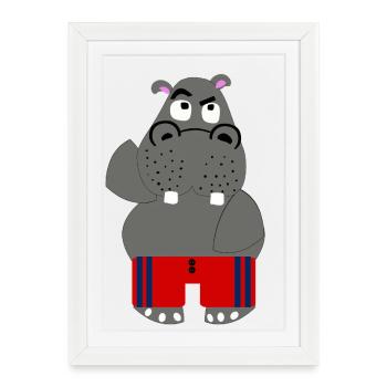 Hippopotame Rigolo en Maillot Rouge - Affiche encadrée (27 × 37 cm) - blanc - Devant