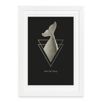 Into the Deep – Art minimaliste d’affiche de baleines - Affiche encadrée (27 × 37 cm) - blanc - Devant