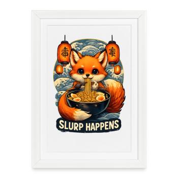 Fox Ramen Slurp Happens - Framed poster (27 × 37 cm) - white - Front