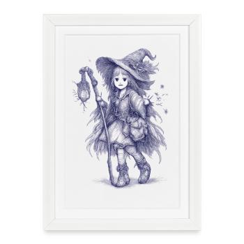 Sorcière de la Forêt avec la Lanterne - Affiche encadrée (27 × 37 cm) - blanc - Devant