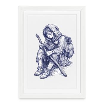 Wandering Guardian with Staff and Hood - Framed poster (27 × 37 cm) - white - Front