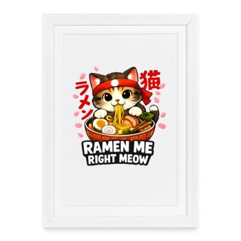 Ramen Kawaii Cat Anime - Affiche encadrée (27 × 37 cm) - blanc - Devant