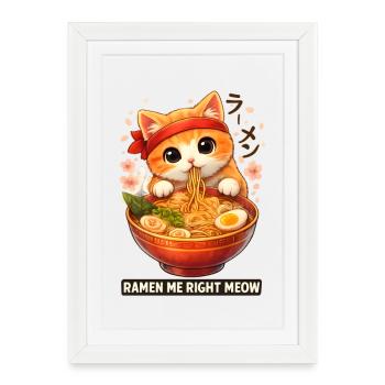 Chats Ramen Nouilles Anime japonais Manga Kawaii - Affiche encadrée (27 × 37 cm) - blanc - Devant