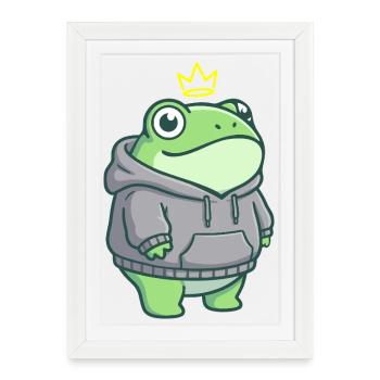 King Croak – Kawaii Frog Hoodie Streetwear - Framed poster (27 × 37 cm) - white - Front
