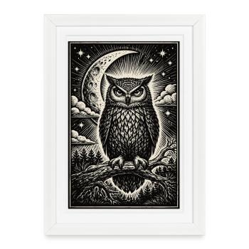 Mystische Eule - Gerahmtes Poster (27 × 37 cm) - Weiß - Vorne