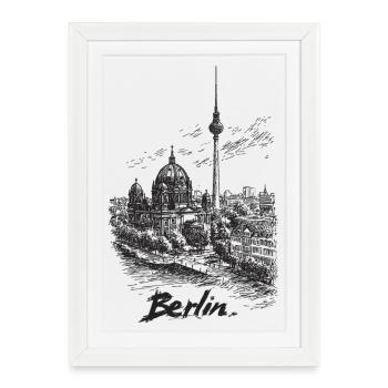 Silhouette de la ligne d’horizon de Berlin - Affiche encadrée (27 × 37 cm) - blanc - Devant