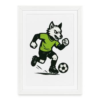 Green Wolf Football Dribble - Affiche encadrée (27 × 37 cm) - blanc - Devant