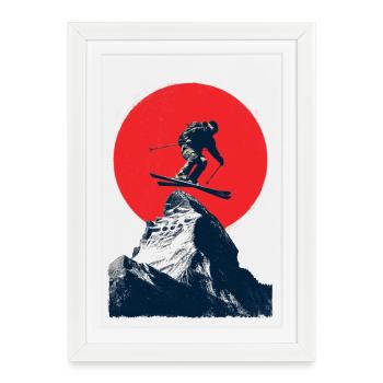 Ski jumping over rocky peaks - Framed poster (27 × 37 cm) - white - Front