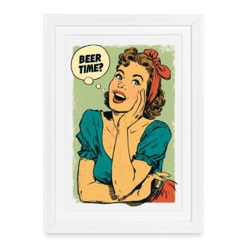 Beer Time Retro Pin-Up - Framed poster (27 × 37 cm) - white - Front