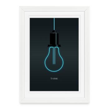 Think – Creative Neon Idea in Electric Blue - Framed poster (27 × 37 cm) - white - Front