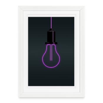 Neon Light Bulb Magenta Minimal Design - Framed poster (27 × 37 cm) - white - Front