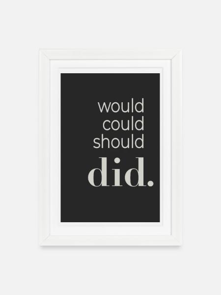 Would Could Should Did Typography Poster - Gerahmtes Poster (27 × 37 cm) - Weiß