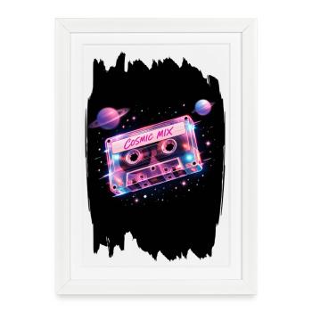 Cassette spatiale rétro des années 80 Cosmic Mix Tape - Affiche encadrée (27 × 37 cm) - blanc - Devant