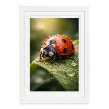 Red ladybug on dewdrops - Framed poster (27 × 37 cm) - white - Front
