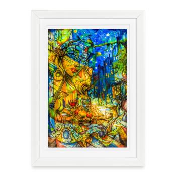 Femme citadine colorée dans le style cubiste - Affiche encadrée (27 × 37 cm) - blanc - Devant