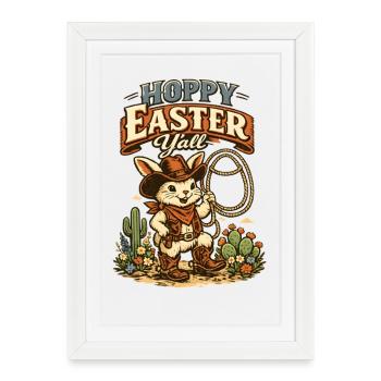 Joyeuses Pâques Lasso Cowboy rétro - Affiche encadrée (27 × 37 cm) - blanc - Devant