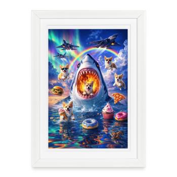 Requin chiot dans le chaos des couleurs - Affiche encadrée (27 × 37 cm) - blanc - Devant