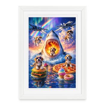 Chiots, requins et friandises - Affiche encadrée (27 × 37 cm) - blanc - Devant