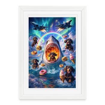 Shark, Dogs and Donuts – Surreal Scene - Framed poster (27 × 37 cm) - white - Front