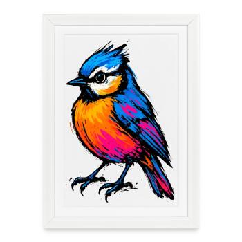 Mésange Pop Art : L'Éclat en Couleur - Affiche encadrée (27 × 37 cm) - blanc - Devant