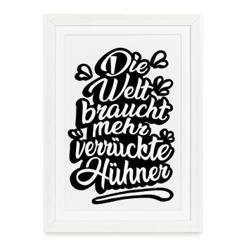 Fans de poulet - Coq - Coq - Poulet fleur - Bio - Affiche encadrée (27 × 37 cm) - blanc - Devant