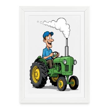 Tracteur cartoon fermier coloré - Affiche encadrée (27 × 37 cm) - blanc - Devant