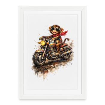 Singe sur une balade colorée à moto - Affiche encadrée (27 × 37 cm) - blanc - Devant