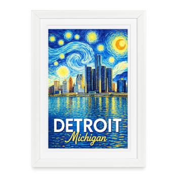 Détroit, Michigan - Affiche encadrée (27 × 37 cm) - blanc - Devant
