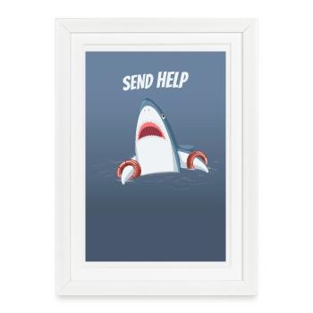 Envoyer de l’aide Drôle d’humour de requin - Affiche encadrée (27 × 37 cm) - blanc - Devant