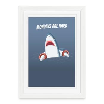 Les lundis, c’est dur à faire un humour de requin - Affiche encadrée (27 × 37 cm) - blanc - Devant