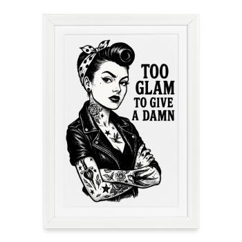 Pin-Up Rockabella : Fille tatouée hors-la-loi & veste en cuir - Affiche encadrée (27 × 37 cm) - blanc - Devant