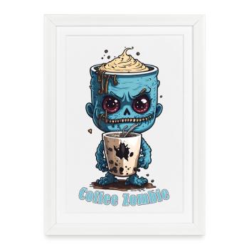 Monstre du café - Zombie caféine - Râle du matin - Affiche encadrée (27 × 37 cm) - blanc - Devant