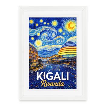 Silhouette étoilée de Kigali au Rwanda - Affiche encadrée (27 × 37 cm) - blanc - Devant